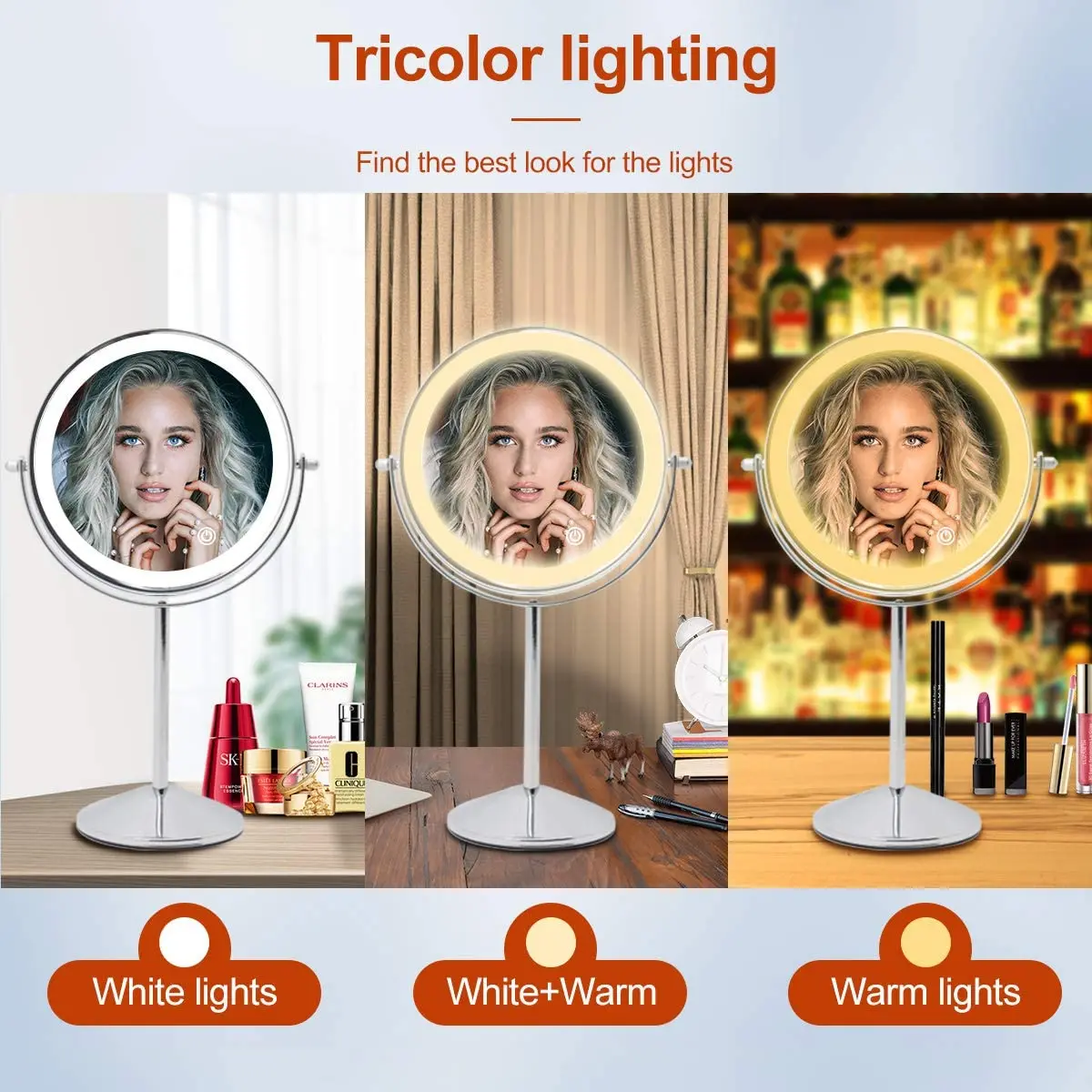 
Table Top Free Standing 8 Inch Double Sided Battery Powered Vanity Makeup Mirror With Lights 