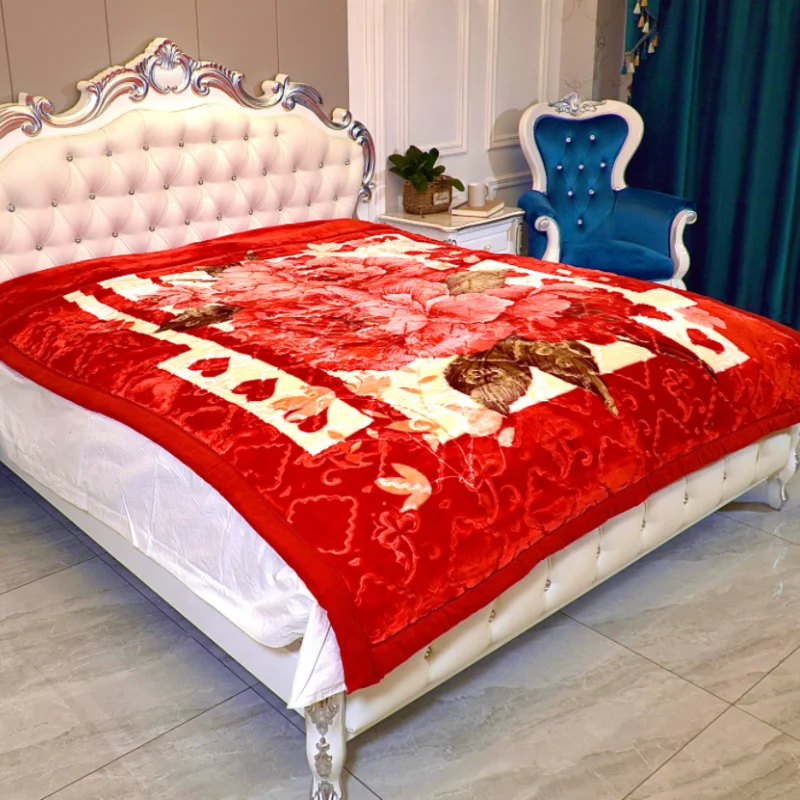 100% Polyester Super Soft Korean Mink Raschel Blanket Floral Print and Cartoon Pattern Queen Size for Home Use in Winter