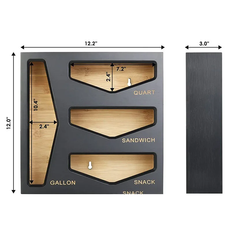 Cheap High Quality Kitchen Wooden Drawer Black Organizers With Plastic Foil Wrap Dispenser Holder Bamboo Ziplock Bag Storage Box