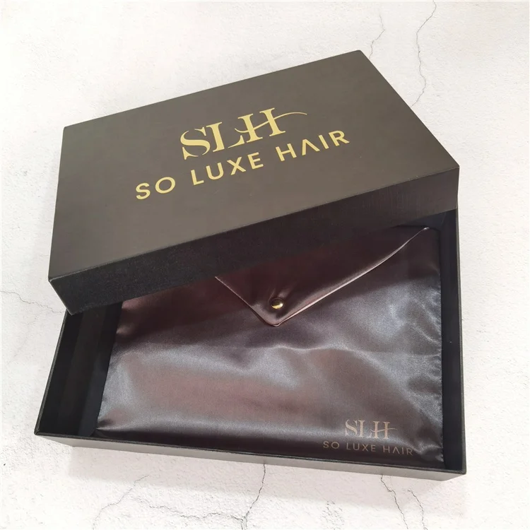 Custom Luxury Silk Bags For Hair Extensions Folding Satin Envelope Pouch For Wedding Hair Accessories Packaging boxes Luxury Wig