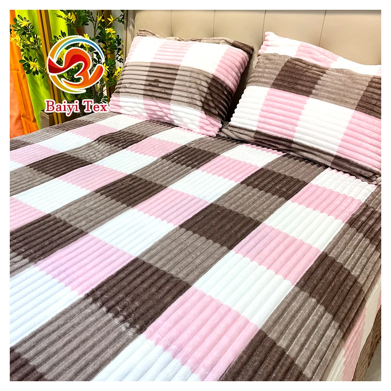 Soft Custom Printed flannel Modern Solid Color Design 100 Polyester Striped Bedding Set Blanket Plush Blanket