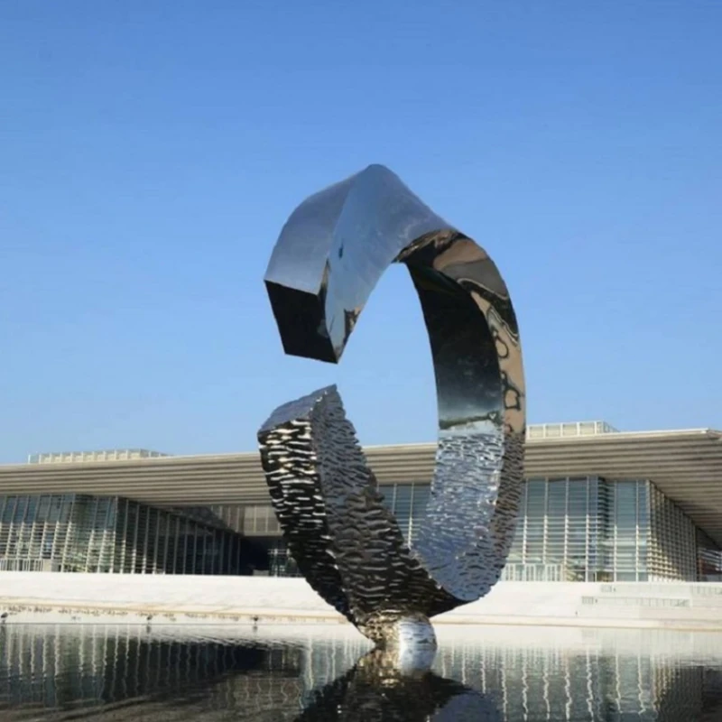 Outdoor annulus water fountain statue stainless steel ring water fountain sculpture