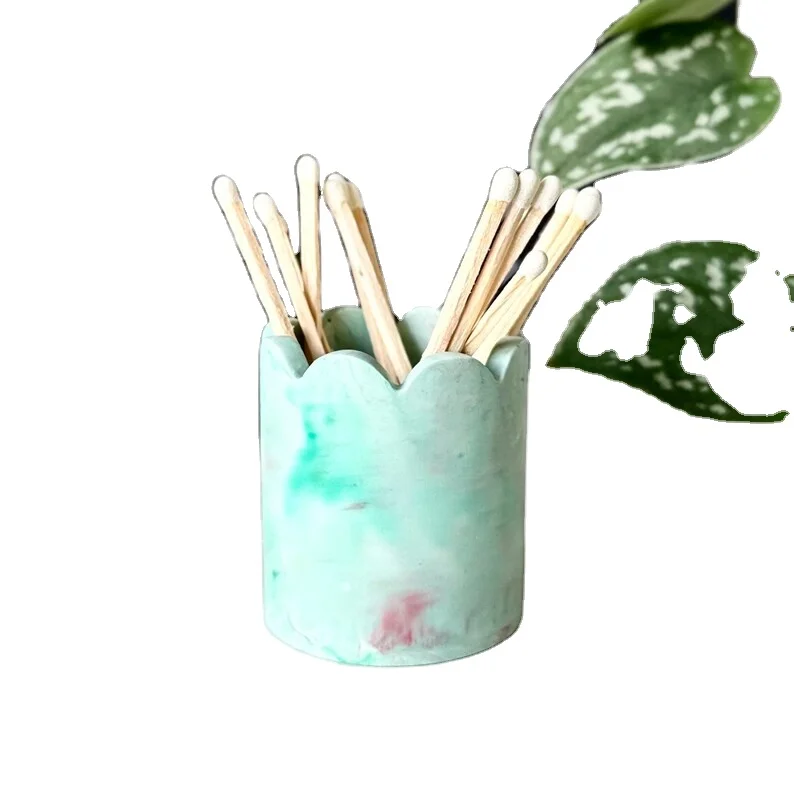 ceramic holder for match Handmade Scalloped Edge Matchstick Holder with Striker Pad  match jar custom