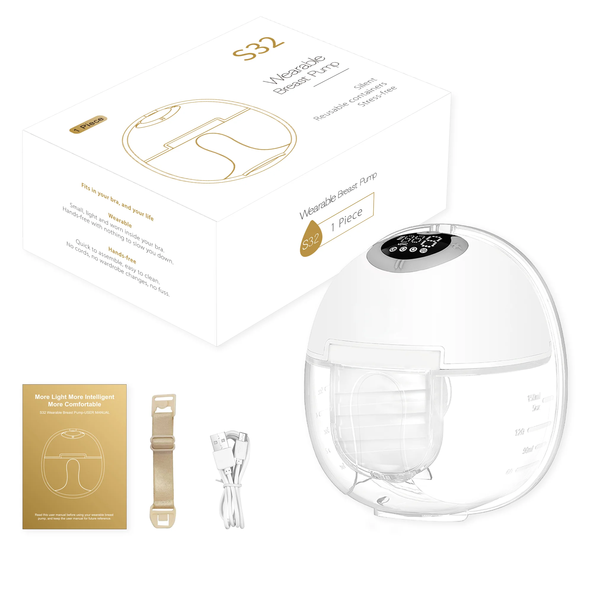 2024 Factory Wholesale New Breast Pumps BPA Free With LCD Display Silicone Portable Wireless Electric Wearable S32 Breast Pump