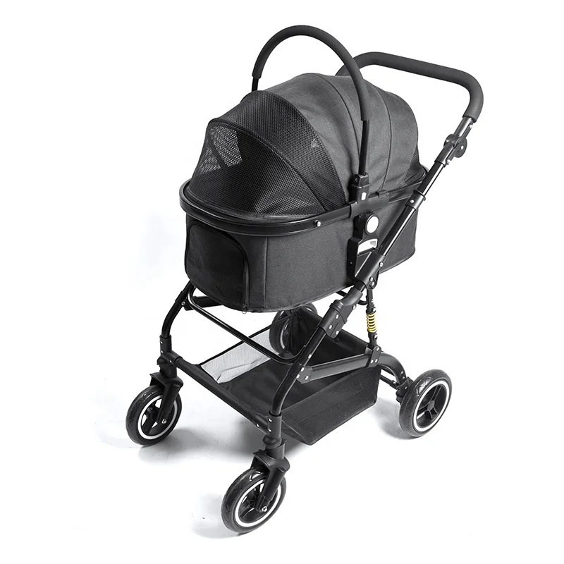 Easy One-Hand Fold Luxury Pet Dog Stroller 4 Wheels Pet Stroller Travel Folding Carrier