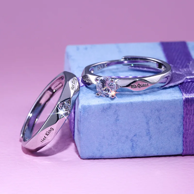 Couples Wedding Engagement Ring Set Adjustable Size Ring Lettering King And Queen Jewelry Ring