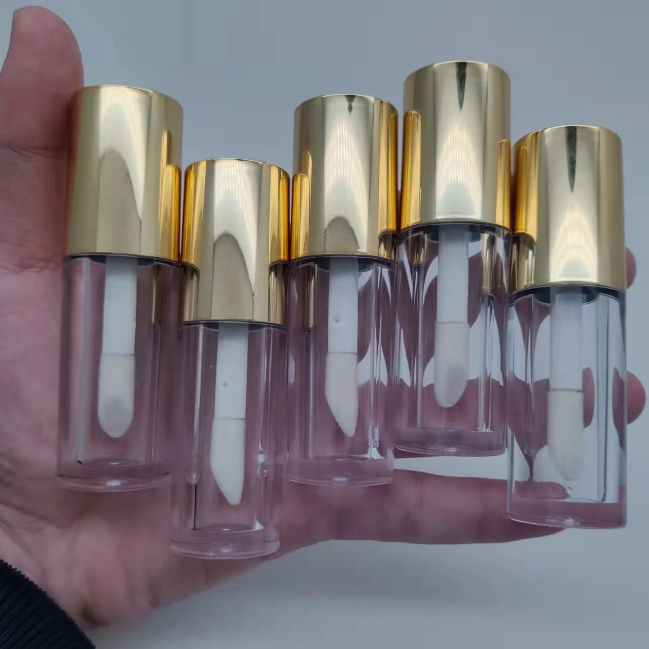 Holographic Lip Gloss Tube Clear Gold Empty Lip Gloss Tubes 10ml Big Brush Head Lip Balm Container Custom Logo