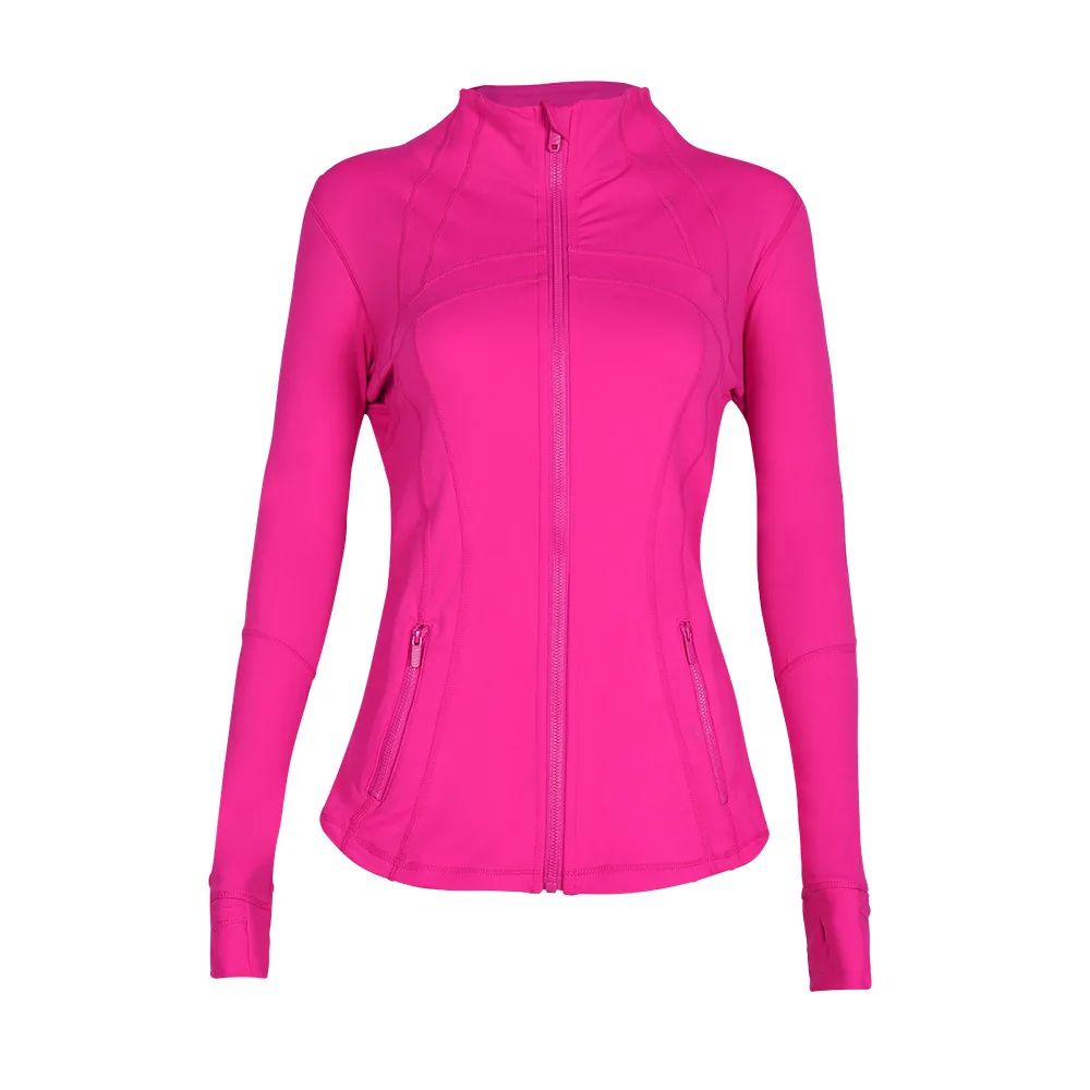 nylon smooth 4 ways stretches fabric solid hot pink long sleeves zip up jackets running yoga top for women clothes conjuntos