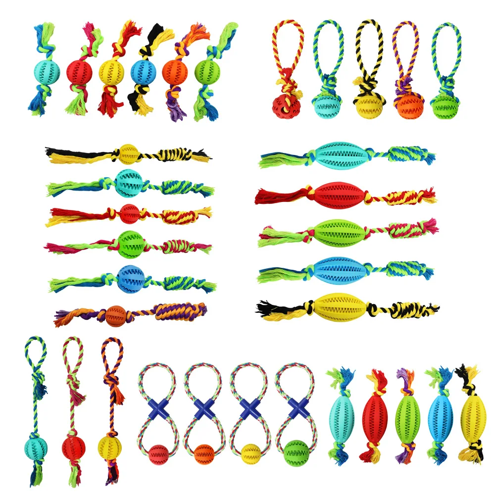 Pet Chewing Toys Cotton Rope Tooth Cleaning Silicone Rugby Ball Toy