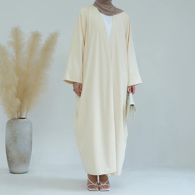 New Arrival Open Abaya 2023 Winter And Autumn Thick Abaya Dress Arab Dubai Modest Solid Color Corduroy Muslim Women Abaya
