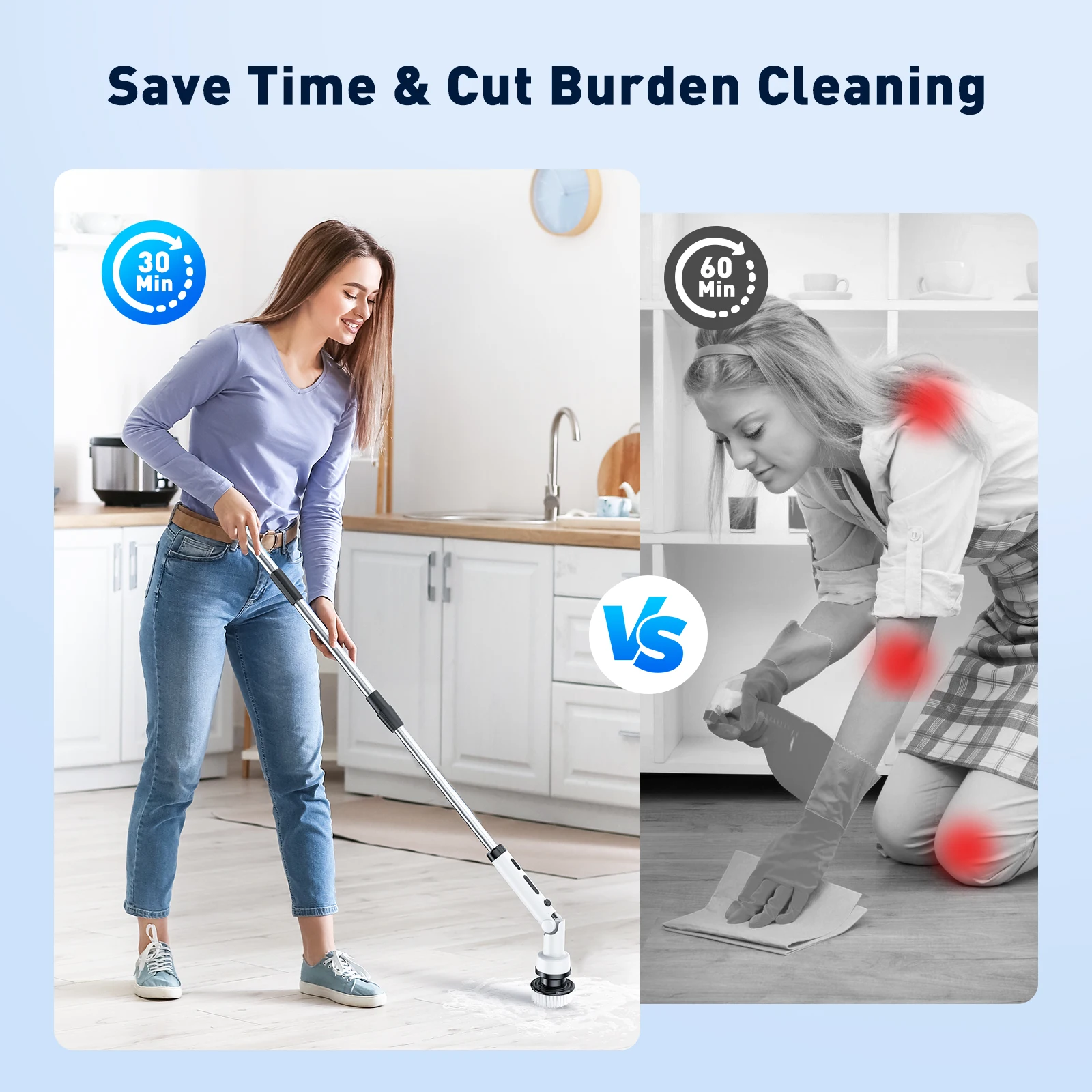 Electric Spin Scrubber with adjustable handle Cleaning Brush with 9 Replaceable Brush Heads for cleaning bathroom kitchen floor