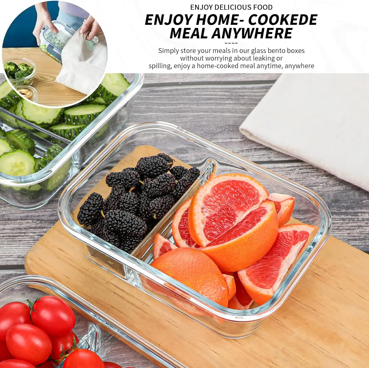 36 oz Glass Food Storage Containers, Glass Meal Prep Containers with Lids, Airtight Glass Lunch Bento Boxes