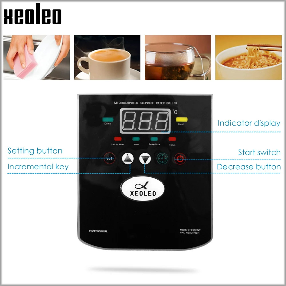 Xeoleo 20L Hot Water dispenser Commercial Hot Water machine 60L/H Black Stainless steel Water boiler for bubble tea shop 3000W