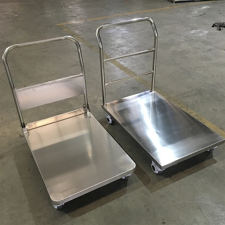Industrial Grade Platform Cart Stainless Steel Plat Trolley with Wheels with Foot Brake