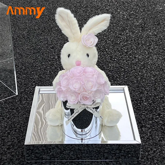 AM-PFE31 Ammy Preserved Flower in Acrylic gift box Eternal flower Bunny ear bendable doll cuddle bucket home decor accessories