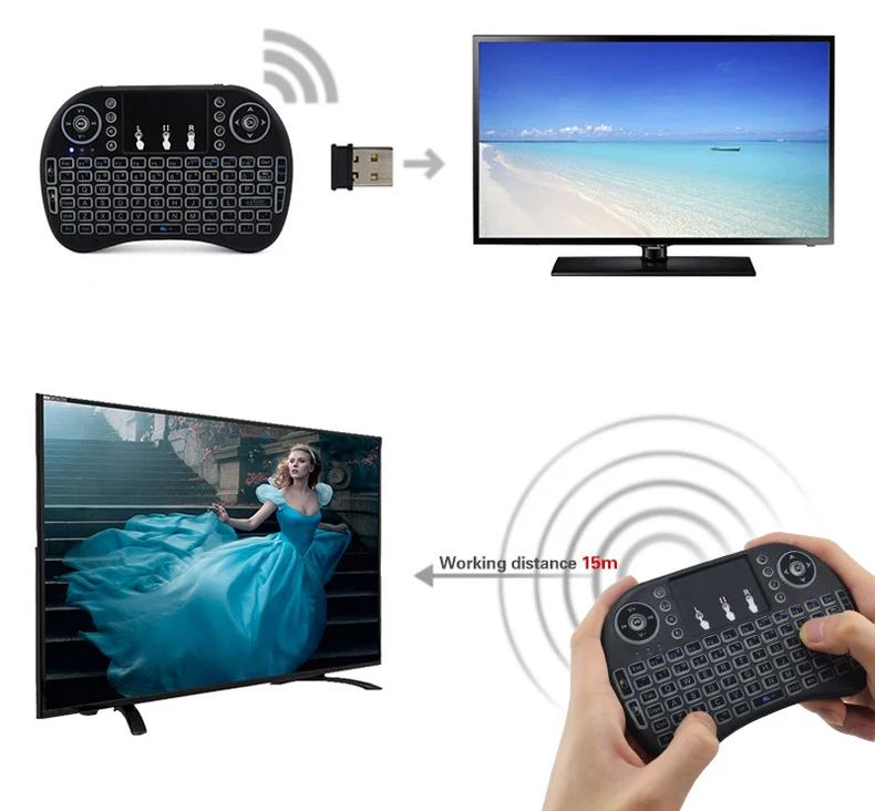 2.4G i8 mini Wireless Keyboard i8 air fly mouse Backlit English Russian Spanish French Remote Control for Set-top box