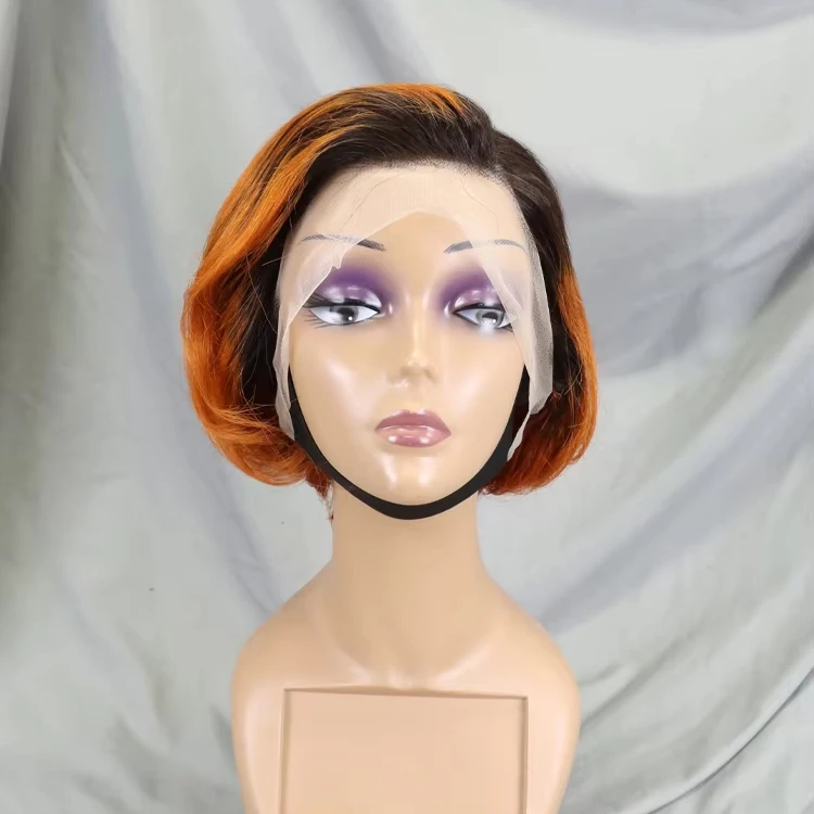 Already Made Wigs Brazilian Hair 13x4 Lace Front Short Bob Wig Highlight Ginger Color Human Hair Full Transparent Lace Pixie Wig