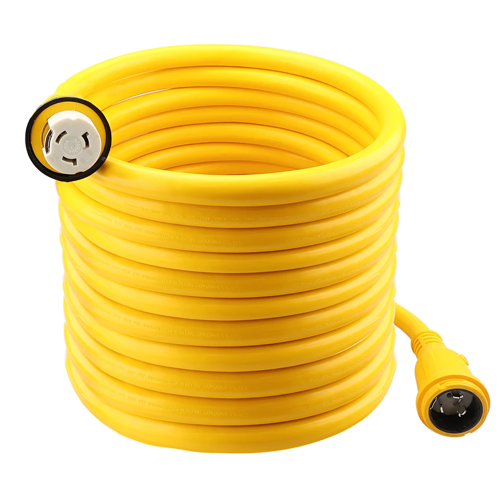 J571 25FT 50 AMP SS2-50P to SS2-50R  Marine Shore Power Extension Cord  125V/250V STW Cable Yellow