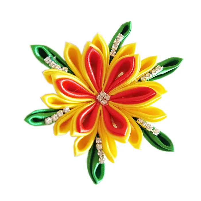 Red White Satin Flower with Rhinestone Pearl Barrettes Alligator Hair Bow Clips Pins Wholesale Hair Accessories for Baby Girls