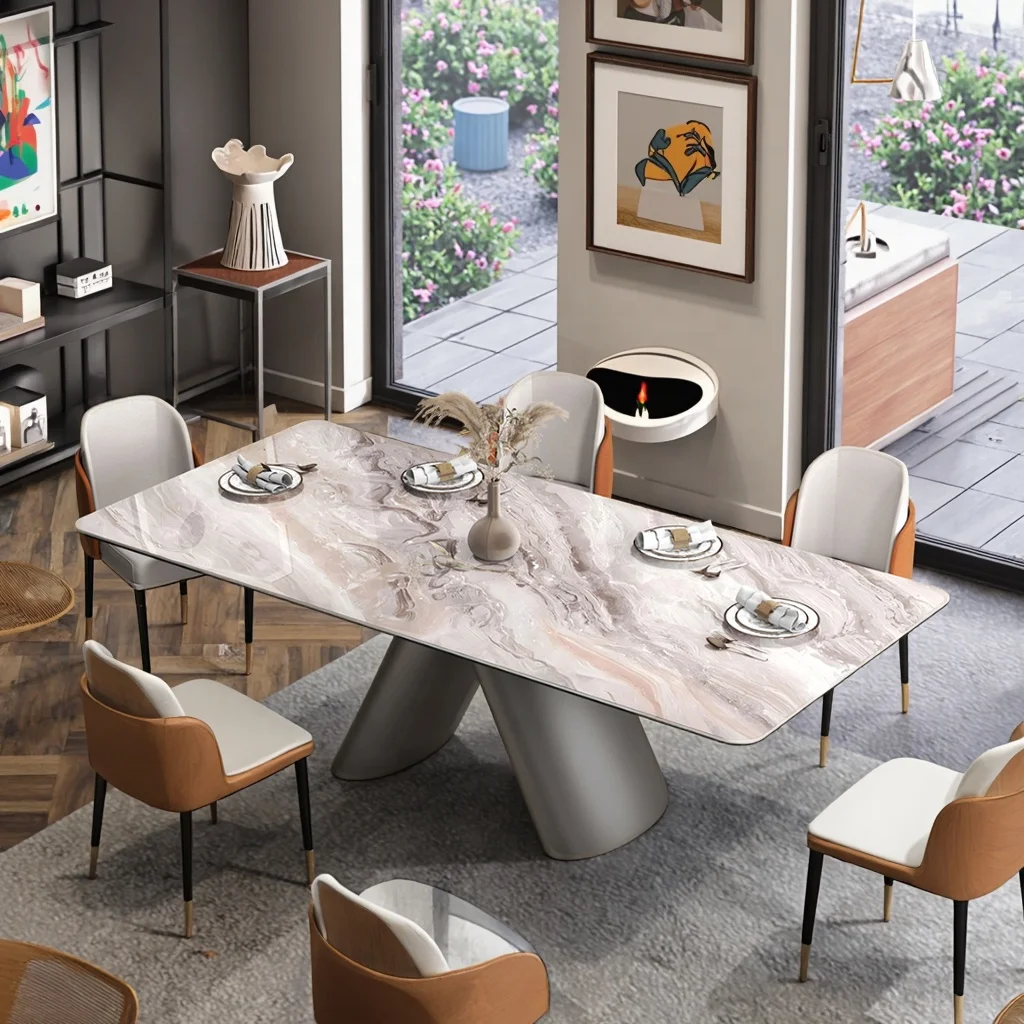 Modern Rectangular Travertine Stone Dining Table Top Home Dine Furnitures for Living Room Hotel or Villa-20 Years Experience