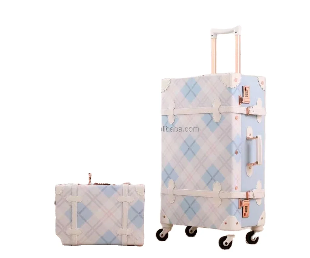 Retro PU Leather Luggage Rolling Spinner Women Suitcase Trolley Hand Carry-On Vintage Luggage