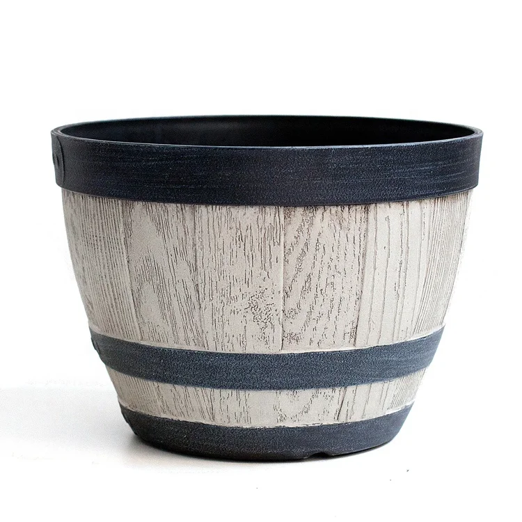 Outdoor Indoor Balcony Wood Bucket Garden Home Decor Modern Round Plant Flowerpot Plastic Planter Pot