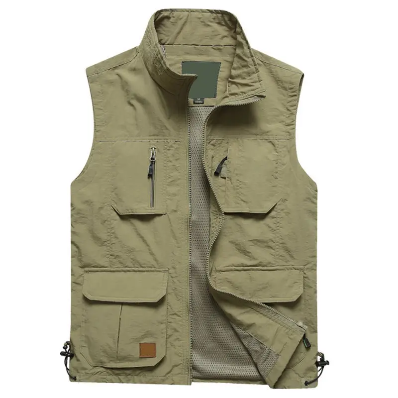 Fashion men quick drying vest multi-pocket mesh vest large size casual vest
