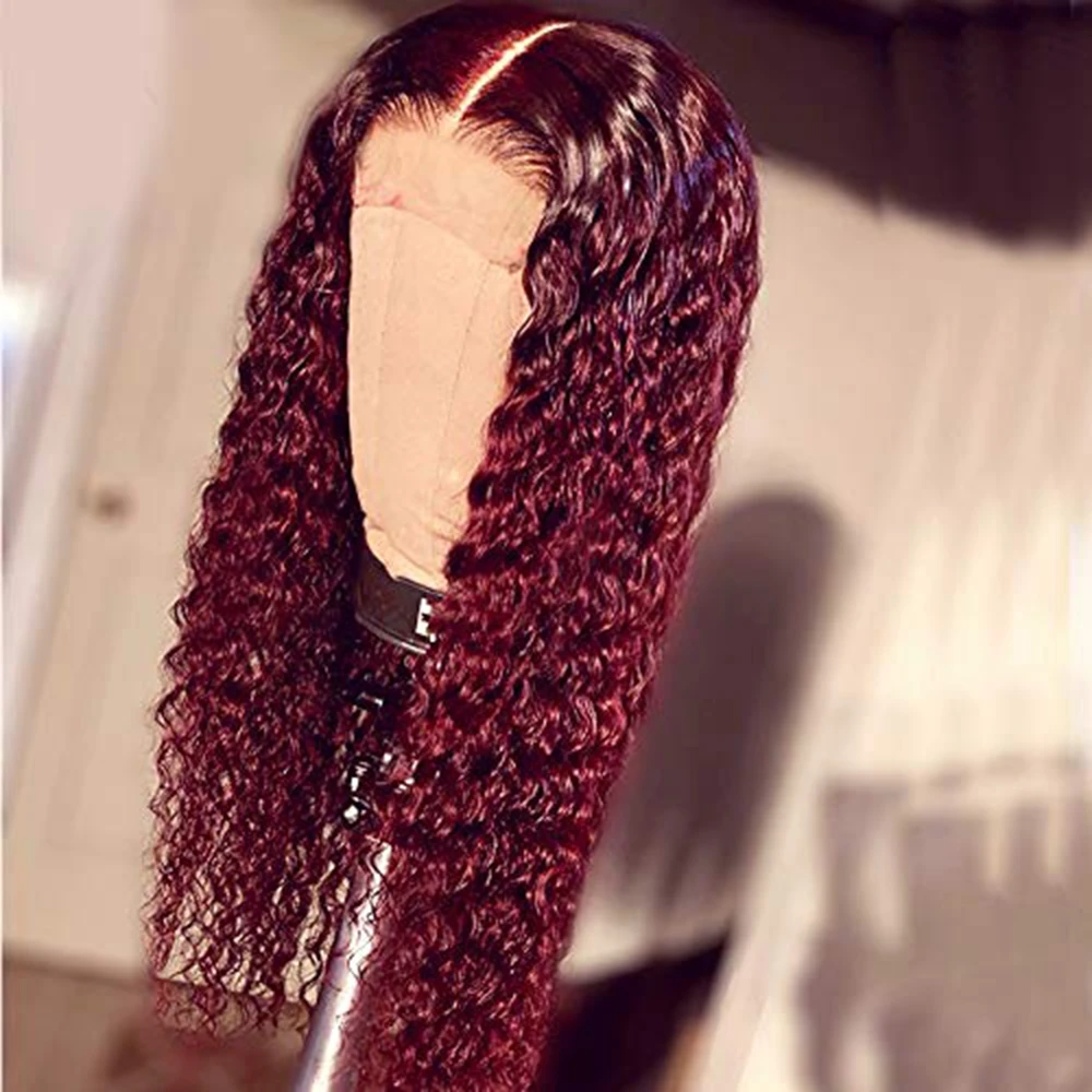 
Burgundy 99J 13*6 Lace Front Wigs Curly Hair Wet and Wavy Long Loose curly 150% Density Pre Plucked Hair Line Glueless Lace Wig 