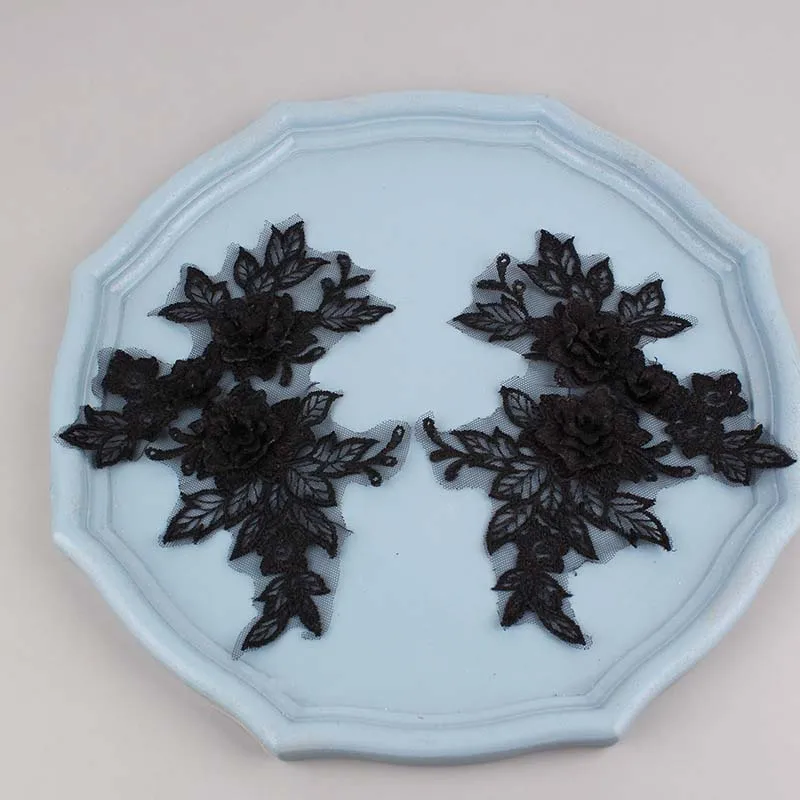 Diy Garment Accessories Costume Sewing 3D Flower Motif Applique Patch Mesh Organza Embroidery Textile Sewing Costume Floral Lace