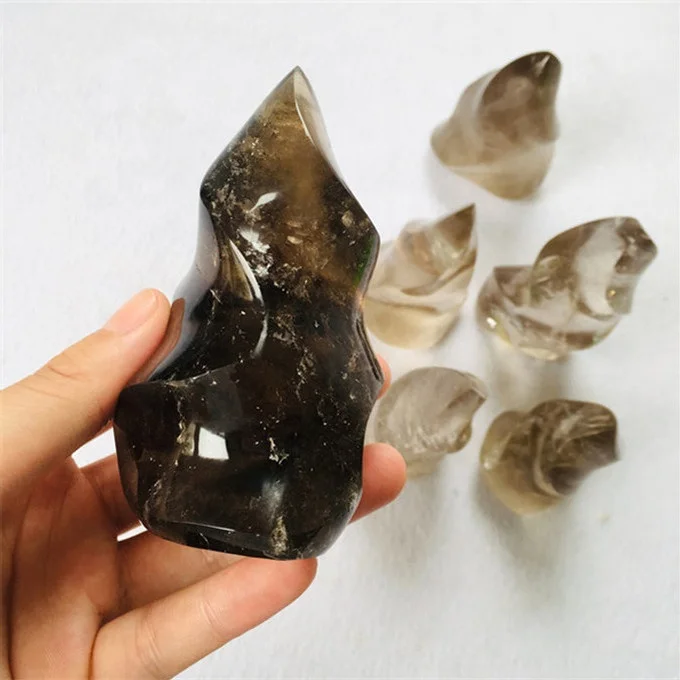 top quality polished dark tea smoky crystal quartz flame for healing