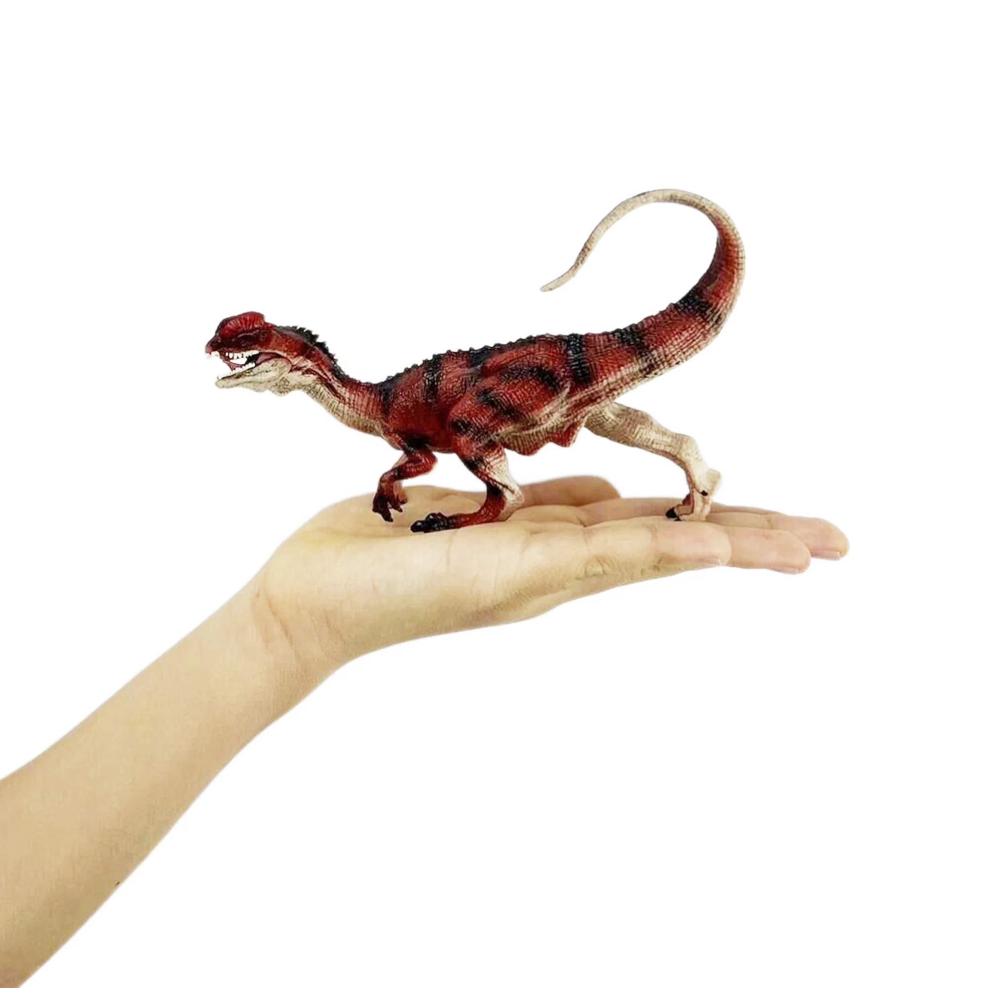 Animal Toys Dinosaur Figures  Dino Action Figure, Orange Red Dilophosaurus  whit Movable Mouth  Plastic Toys, Educational Play