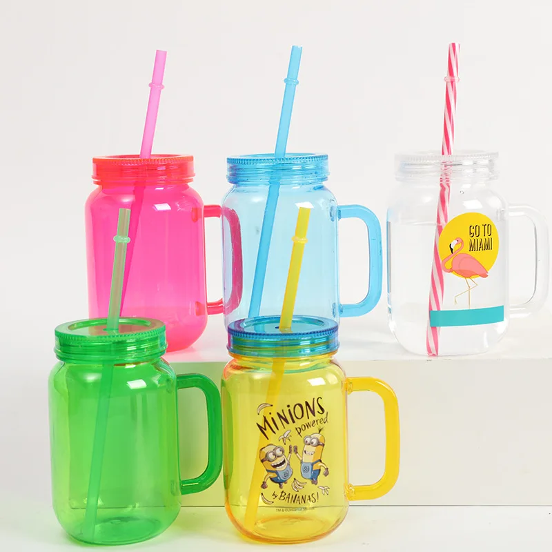 550ml Custom Mason Jars With Lids And Straws Plastic Mason Juice Drinking Cups With Handle Mason Jar Beer Can Glass Cup