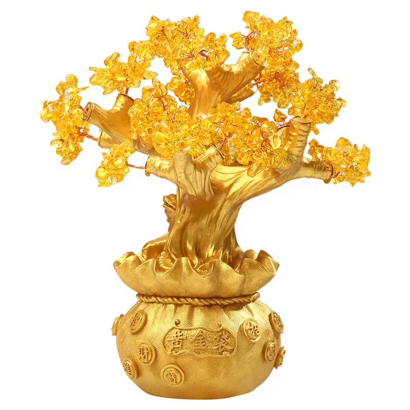 Wholesale creative Chinese style Chinatown golden luxury decoration Citrine Oak tree resin crafts Home Feng Shui ornaments