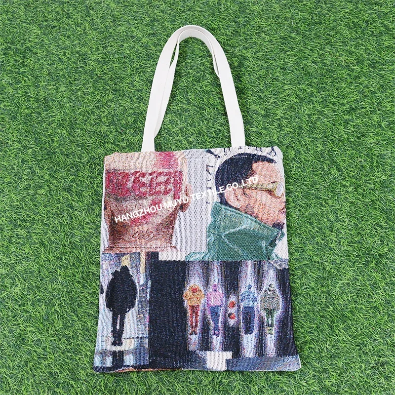 Quickly customize rappers Chris brown Logo Patterntapestry canvas bag Custom jacquard woven shopping bag