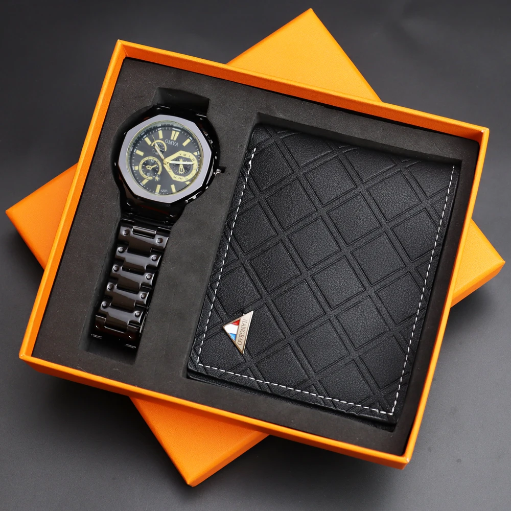 Luxury Watch+Wallet+box set Top Brand Men Watch wallet Sets with box Fashion Cheap Watches Wallet with box set Wristwatches Gift