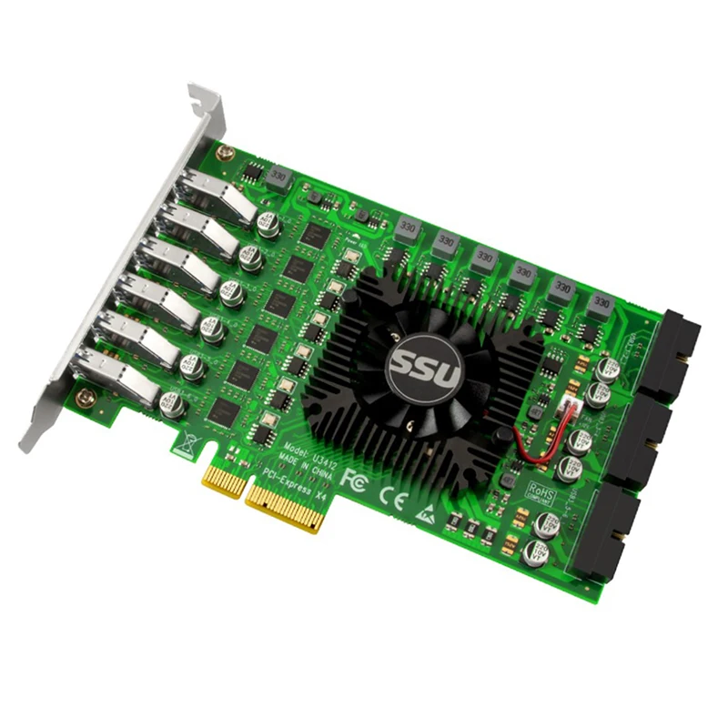 USB 3.0 PCI Express Adapter PCI e to 12Port USB 3 Expansion Card 6 Channel USB3 PCIe x4 Controller Card for Camera Video Capture