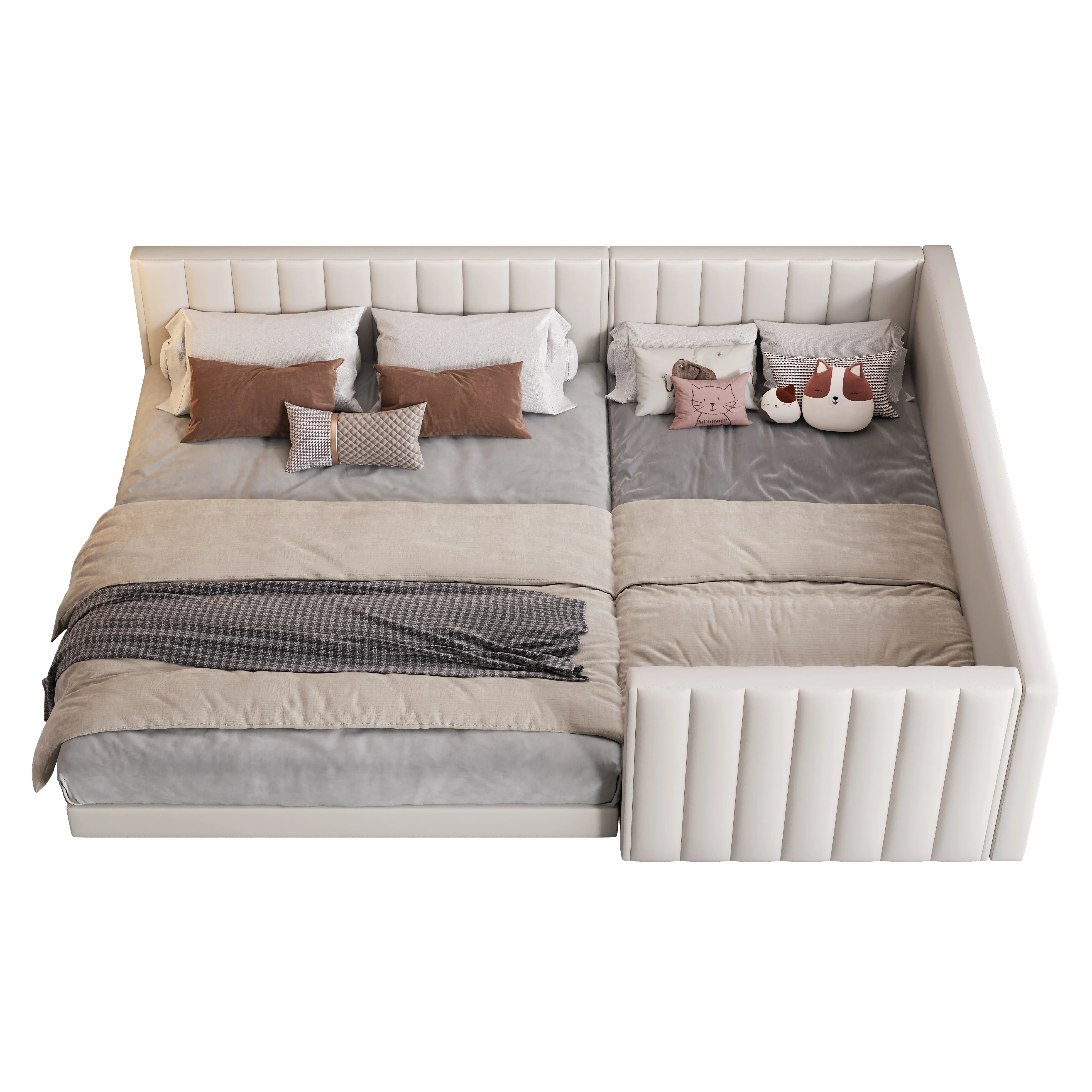 Genuine Leather Up-holstered Beds Customized King Size Adults Double Bed Frame Children Full Stitching Bedding Set