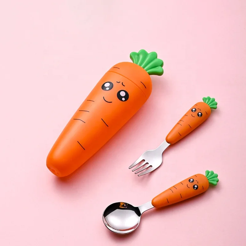 Food Grade PP Infant Feeding Tableware Cartoon Design Cutlery Stainless Steel Spoon And Fork Set