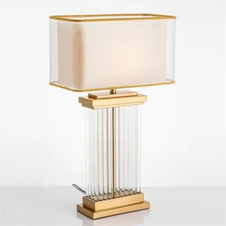 High quality modern design indoor decorative desk lamp 2-layer fabric shade metal glass lamp body led table lamp for living room