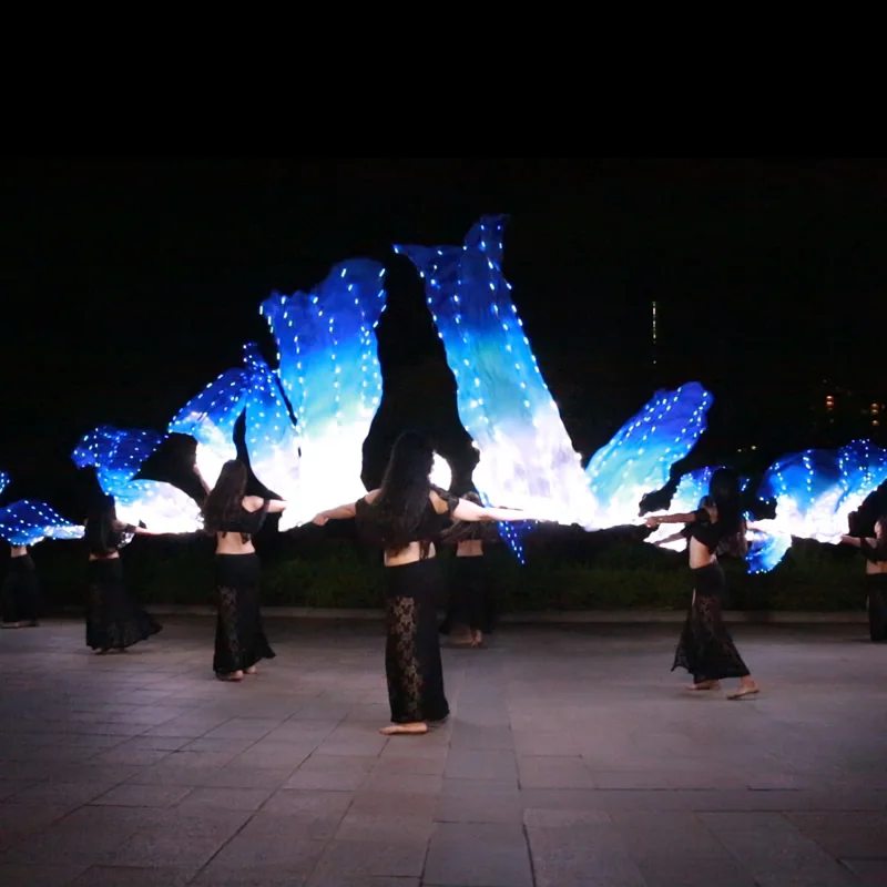 Light Up Stage White and Blue Belly Dance Led Fan For Ladies