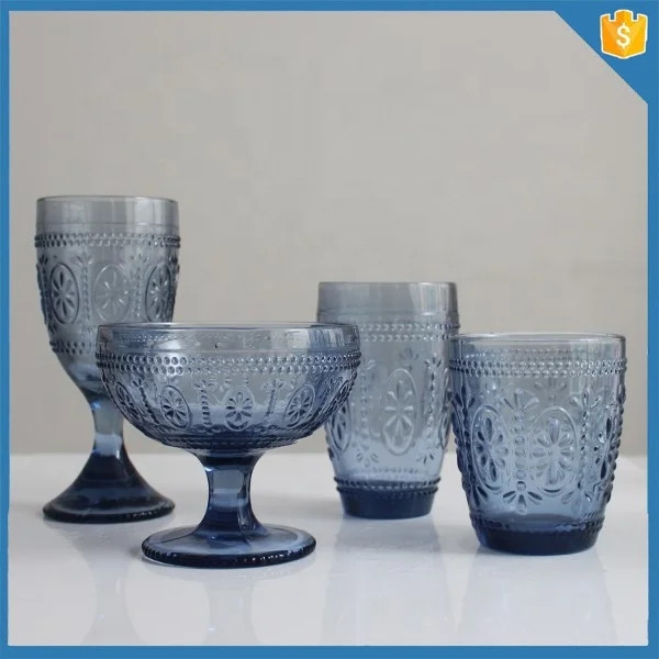 LANGXU Good price eco-friendly drinking Sunflower pink colored thick-walled wine glasses goblet with embossed diamond pattern