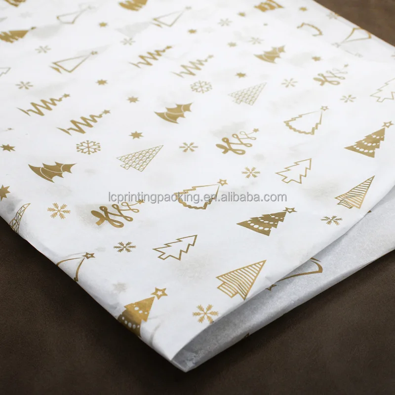 Custom Logo printed clothes wrapping tissue paper 17 gsm gold sliver color printed tissue paper