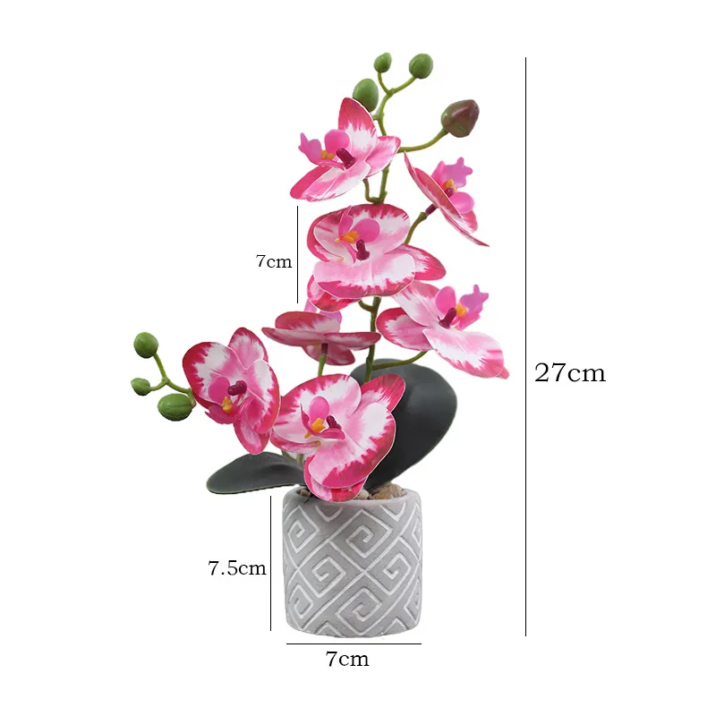 Artificial Orchid Flower with Pretty Ceramic Vase Faux Orchid Phalaenopsis Arrangement for Wedding Indoor and Outdoor Decoration