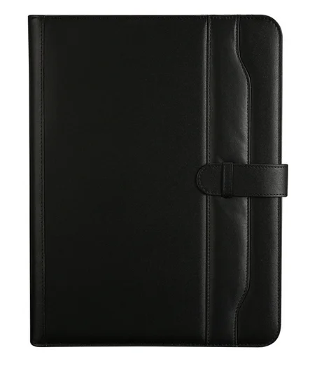 Black Portfolio Folder,Premium PU Leather Women Padfolio Business Document Organized for Interview, Conference and Presentation