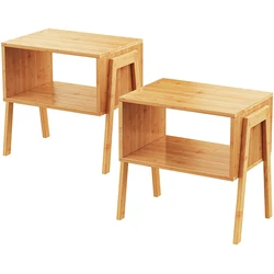 Bamboo Stackable End Living Room Nightstands, Bedside Table Nightstand Modern