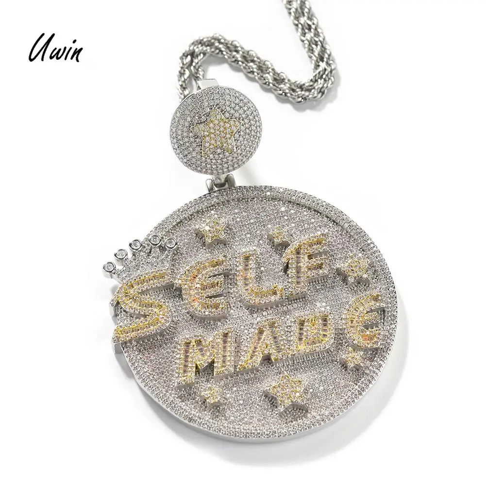 Fashion Pendant Necklaces Selfmade Pendent Round Circle Shape Star Bell Crown Pattern Two Tones Color Hip Hop Jewelry