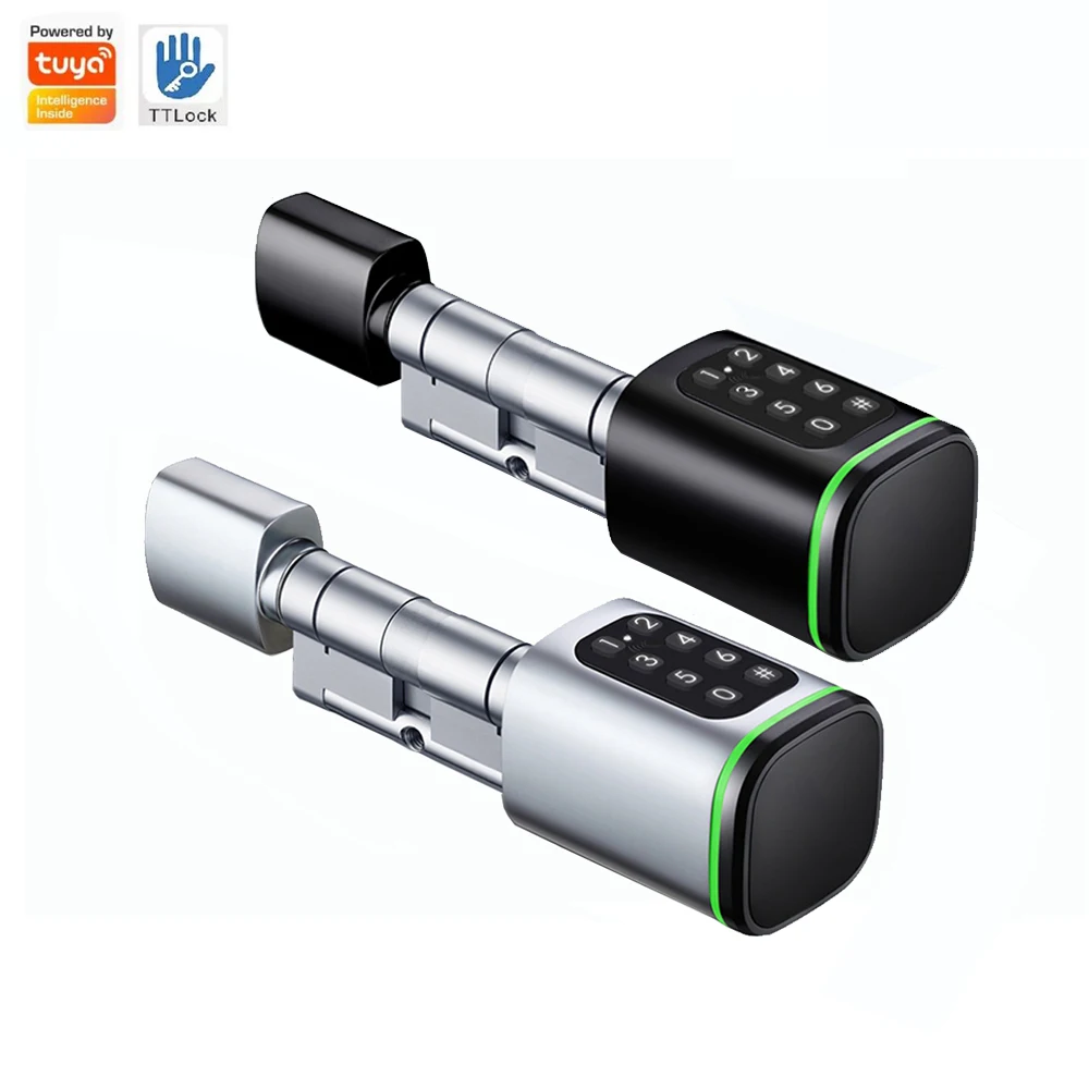Euro Standard Smart Cylinder with TTlock Tuya Bluetooth Adjustable Cylinder Size Electronic Password Card Key Smart Lock