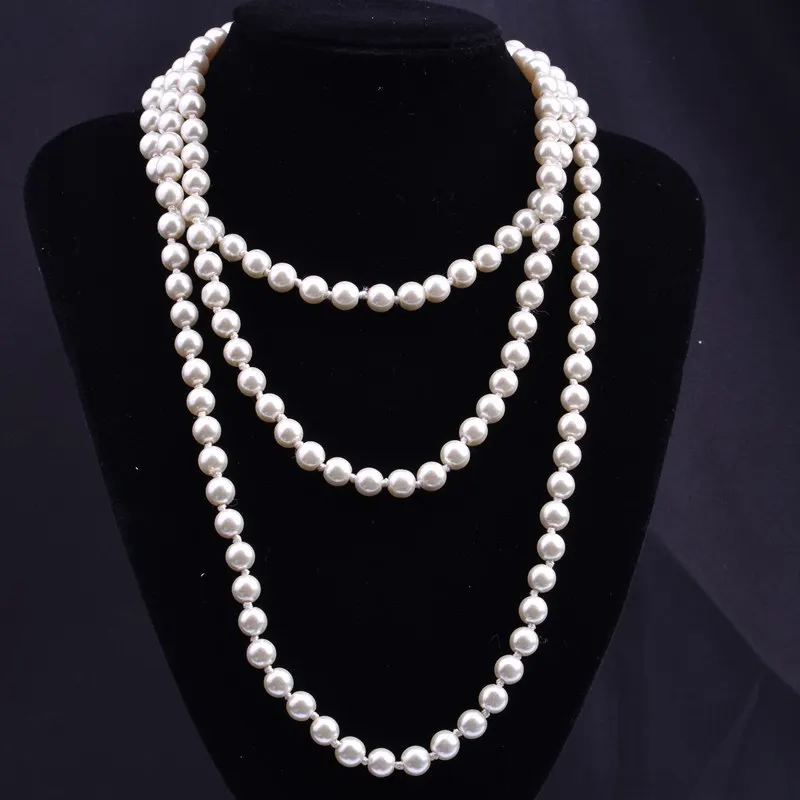 Long beads pearl necklace, bridal pearl necklace jewelry, women chain necklace