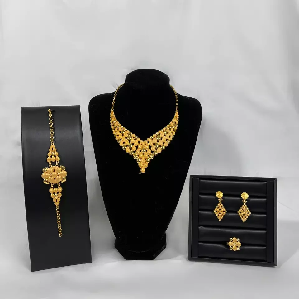 LOTOS Jewelry Middle Eastern Moroccan Necklace Ring Earring Bracelet 4Pcs Set 24K Gold Wedding Jewelry set