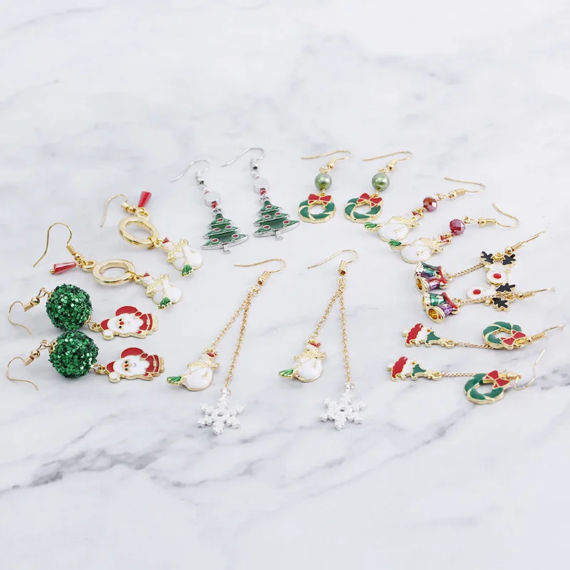 Daihe ER5096 Christmas tree pendant donut design red bow green hat elderly new year earrings jewelry children  for women
